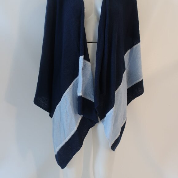 Women J. McLaughlin Navy Blue Light Blue Pure Cashmere Colorblock Shawl Wrap OS - Picture 8 of 12